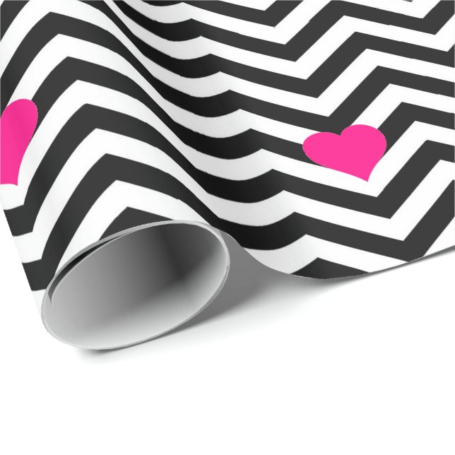 Papel De Regalo Elegante Chevron y Corazón Rosa (Esquina del rollo)