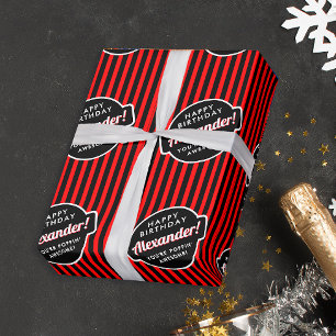 Papel De Regalo Elegante Chic Negro Y Rojo Patrón de Rayas de Palo