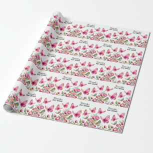 Papel De Regalo Elegante Chica de peones rosados y mariposas Baby