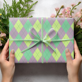 Papel De Regalo Elegante Chica Púrpura y Verde Argyle