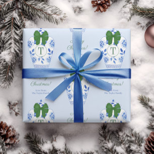Papel De Regalo Elegante Chinoiserie Monograma Feliz Navidad