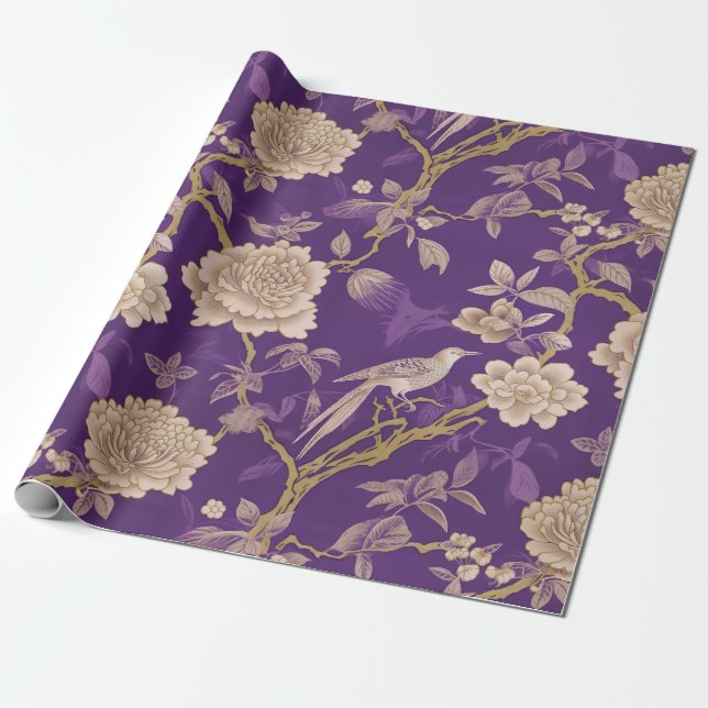Papel De Regalo Elegante chinoiserie violeta (Desenrollado)