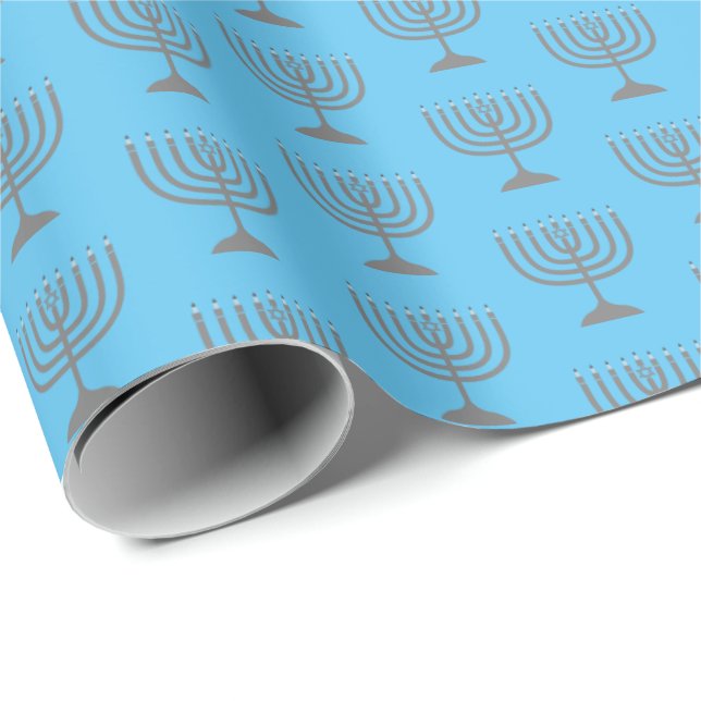 Papel De Regalo Elegante cielo azul | Hanukkah | MENORAH (Esquina del rollo)