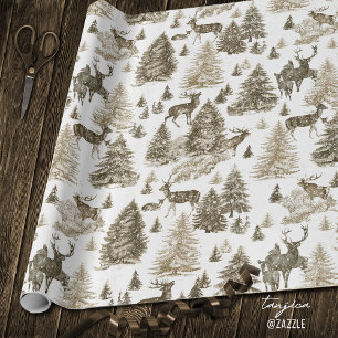 Papel De Regalo Elegante ciervo beige vintage en bosque nevado