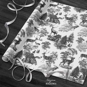 Papel De Regalo Elegante ciervo blanco negro vintage en Woodland