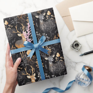 Papel De Regalo Elegante ciervo de bosque con acentos florales