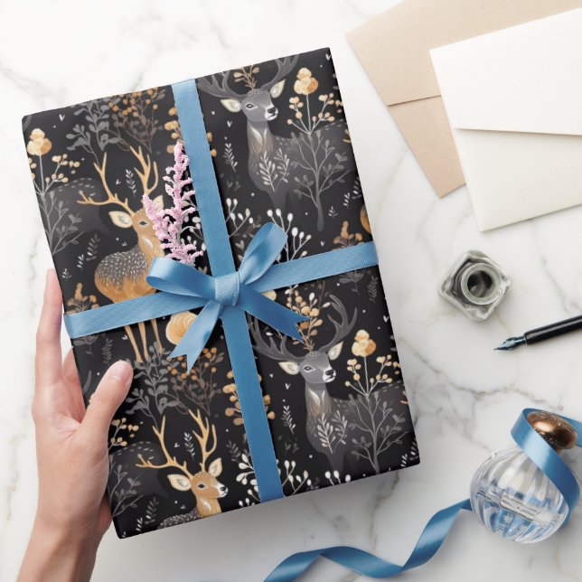 Papel De Regalo Elegante ciervo de bosque con acentos florales (Regalar)