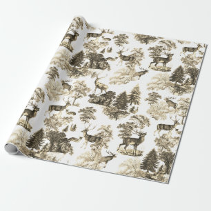 Papel De Regalo Elegante ciervo sepia beige vintage en Woodland