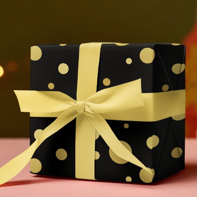 Papel De Regalo Elegante Círculos Dotados Patrón Negro y Oro (Subido por el creador)