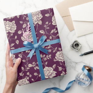 Papel De Regalo Elegante ciruela rosa marfil estampado floral