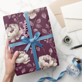 Papel De Regalo Elegante ciruela rosa marfil patrón floral