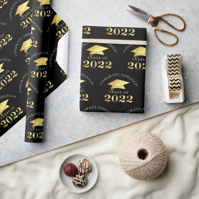 Papel De Regalo Elegante Clase de Oro Negro 2022 Personalizada (Artesanía)