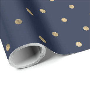 Papel De Regalo Elegante clásico azul marino con lunares dorados