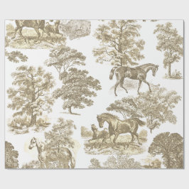 Papel De Regalo Elegante Clásico Beige Dorado Toile de Caballos