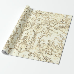 Papel De Regalo Elegante Clásico Vintage Beige Toile País Francés