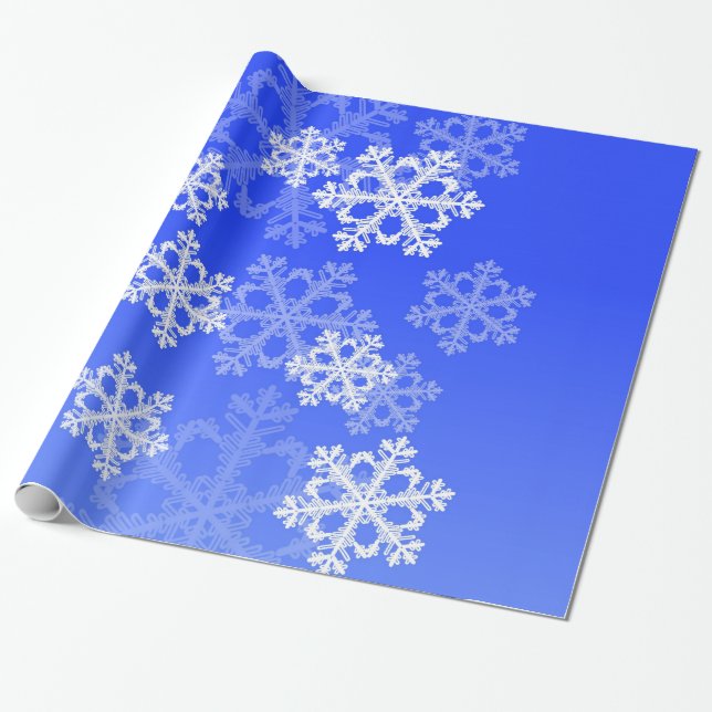 Papel De Regalo Elegante cobalto azul copos de nieve Navidades mod (Desenrollado)