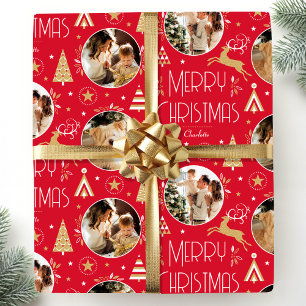 Papel De Regalo Elegante collage de fotos de renos de Navidad en r