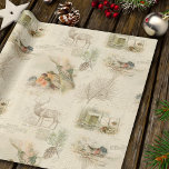 Papel De Regalo Elegante Collage rústico vintage navideño<br><div class="desc">Encantador collage rústico vintage de ephemera de bosque de invierno con grabado de esquirlas,  pino,  texto,  guión,  gráficos de postales y ladrillos de nidificación dulce sobre el angustiado fondo de pergamino sepia envejecido.</div>