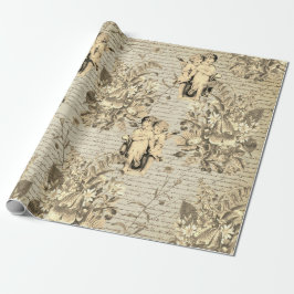 Papel De Regalo Elegante color beige vintage con flores enángeles