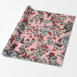 Papel De Regalo Elegante color de agua festivo rojo azul bayas ros
