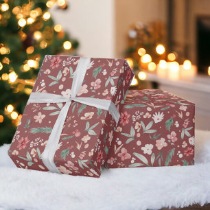 Papel De Regalo Elegante color de agua suave rojo Navidades floral