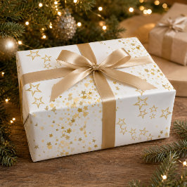 Papel De Regalo Elegante Confeti de Estrella Dorada Navidad
