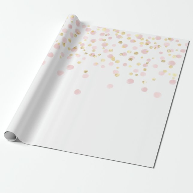 Papel De Regalo Elegante Confetti de Punto Rosa Dorado (Desenrollado)