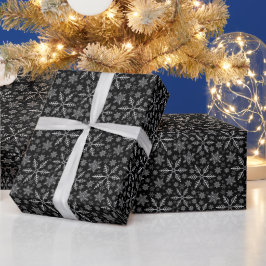 Papel De Regalo Elegante copo de nieve blanco de Aqua negro