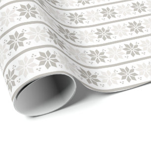 Papel De Regalo Elegante copo de nieve blanco gris   Festividades