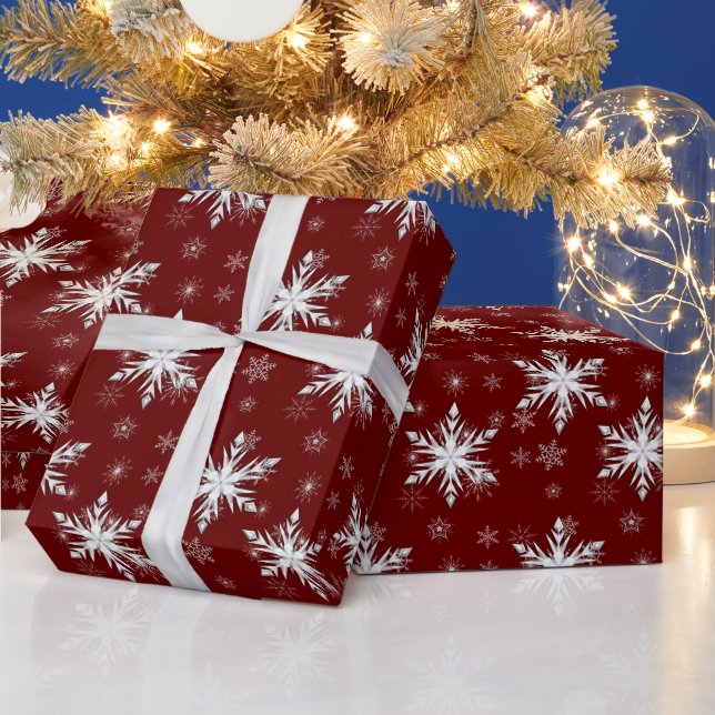 Papel De Regalo Elegante copo de nieve de Navidades rojos (Vacaciones)