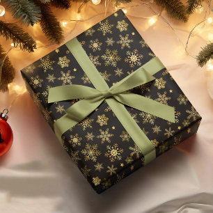 Papel De Regalo Elegante copo de nieve dorado Nieve de fondo negro
