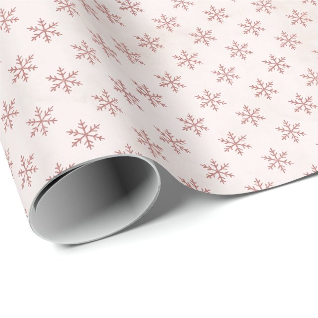 Papel De Regalo Elegante copo de nieve rosa | Festividades Navidad (Esquina del rollo)