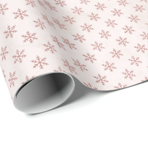 Papel De Regalo Elegante copo de nieve rosa sonrojado Navidad