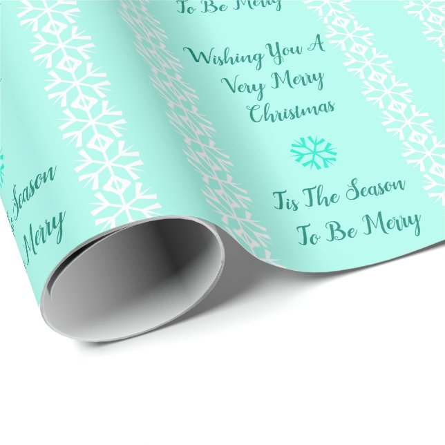 Papel De Regalo Elegante copo de nieve Verde azulado y blanco (Esquina del rollo)