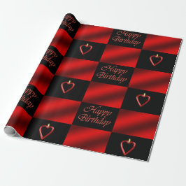 Papel De Regalo Elegante corazón romántico feliz cumpleaños rojo y