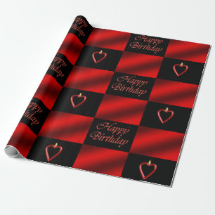 Papel De Regalo Elegante corazón romántico feliz cumpleaños rojo y