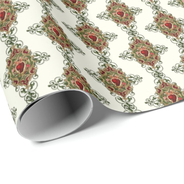 Papel De Regalo Elegante Corazón Sagrado Católico Jesús Religioso (Esquina del rollo)
