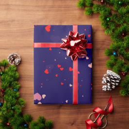 Papel De Regalo Elegante Corazones Rosados en Azul Marino para San