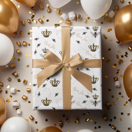 Papel De Regalo Elegante Corona de Oro de la Reina Abeja Blanca