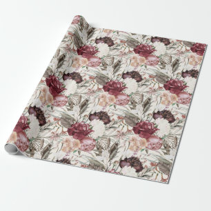 Papel De Regalo Elegante crema floral verde Burgundy Wine
