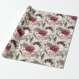 Papel De Regalo Elegante crema floral verde Burgundy Wine