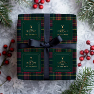 Papel De Regalo Elegante Cuadro de Tartán Feliz Navidad Nombre de 