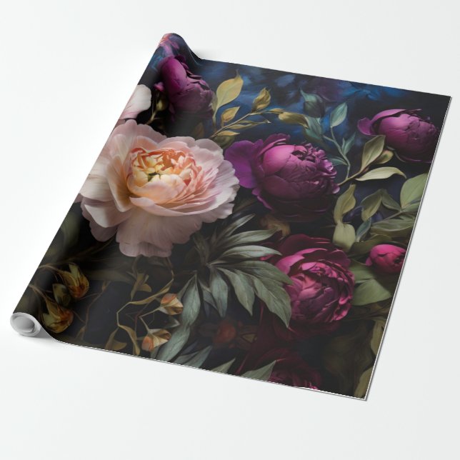 Papel De Regalo Elegante cuadro floral vintage (Desenrollado)
