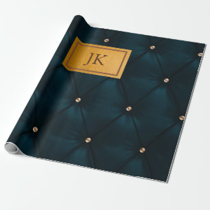 Papel De Regalo Elegante cuero verde,diamantes,monograma