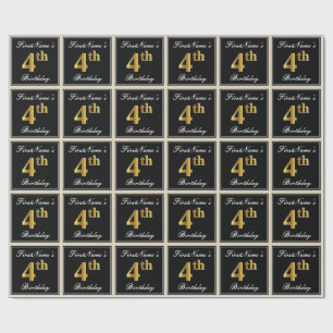 Papel De Regalo Elegante, Cumpleaños 4 Falso Oro + Nombre Personal