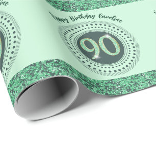 Papel De Regalo Elegante cumpleaños 90 Verde Brillante con Rayas