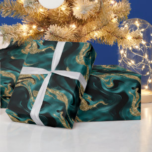 Papel De Regalo Elegante Cumpleaños de Teal Fundido y Brillo Dorad