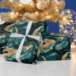 Papel De Regalo Elegante cumpleaños de teal fundido y hoja de oro