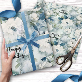 Papel De Regalo Elegante cumpleaños floral azul vintage