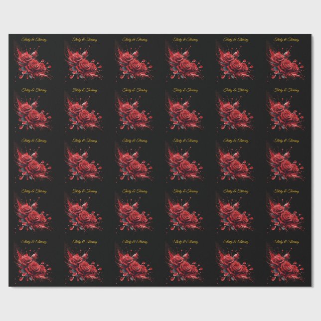 Papel De Regalo Elegante cumpleaños número 30 - Rosas en flor (Superficie plana)